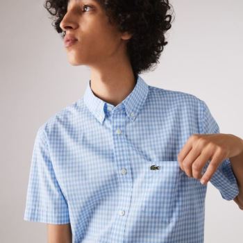 Lacoste Regular Fit Gingham Poplin Shirt - Šortky Pánské Bílé / Blankyt | CZ-sVSr61